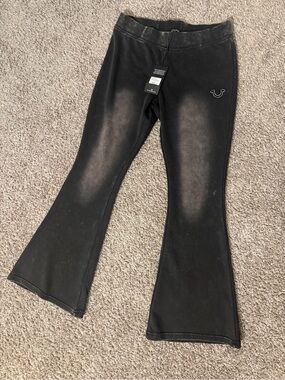 True Religion Black Flared Leggings with Signature Logo